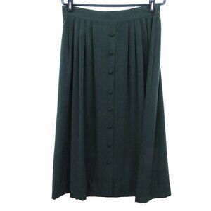 Womens Skirt Size 14 Midi Dark Green Pleated Covered Button Front Canada Vintage